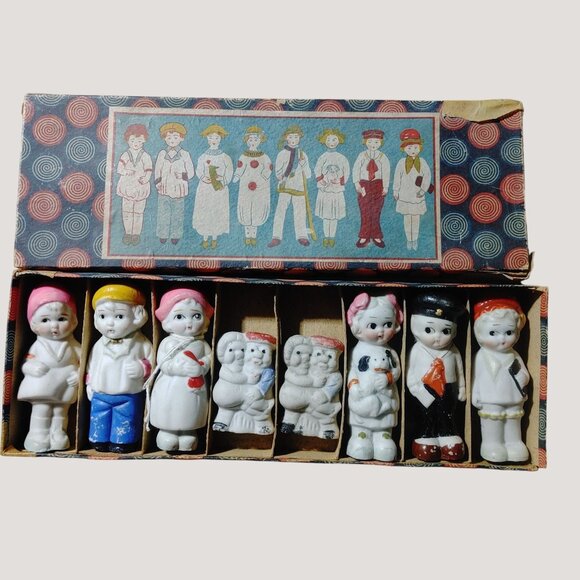 Dolls Figurines Japanese Penny Bisque Original Box 1930 Vintage Hand painted - Picture 1 of 10